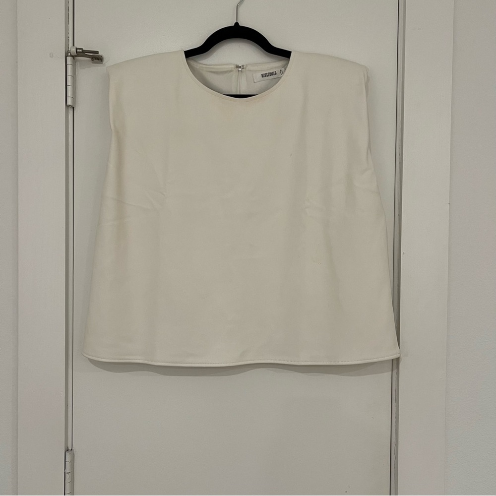 Faux Leather Top with Shoulder Pads